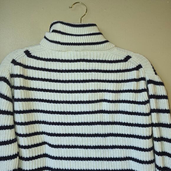 J Crew Wool Blend Turtleneck Sweater Striped Preppy Nautical Classic Size M - Picture 6 of 9